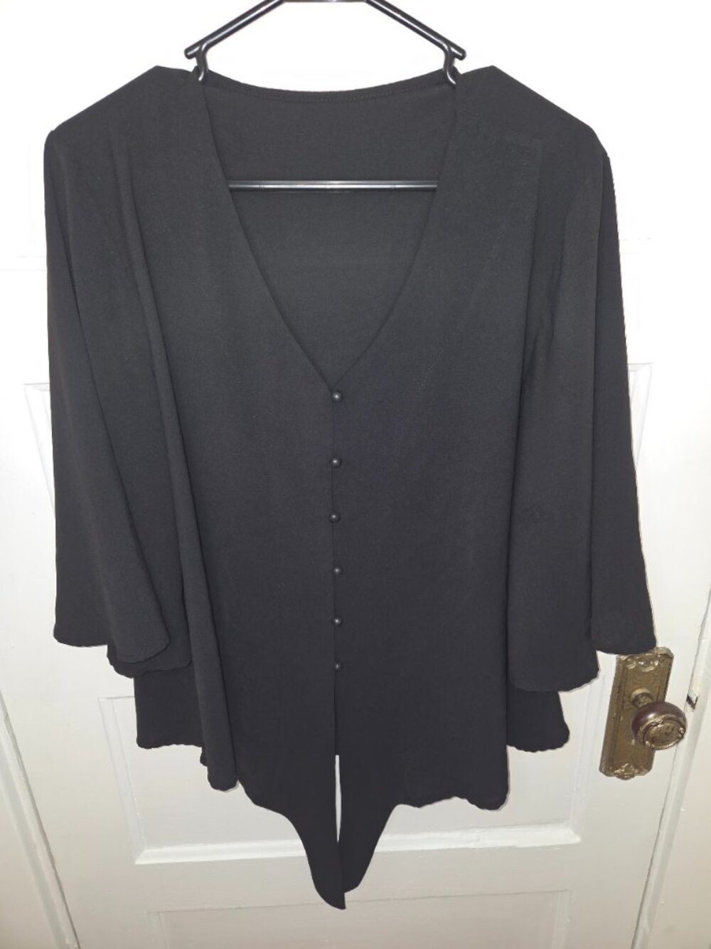 No Brand Black Button Down Blouse - 3/4 Sleeves - Women's Size XL